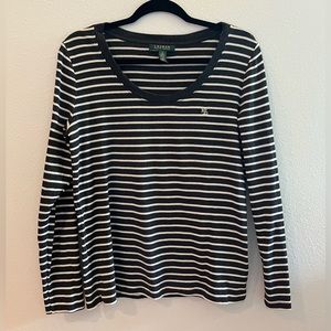 Ralph Lauren Black and White Striped Long Sleeve Women’s Shirt - Size XL